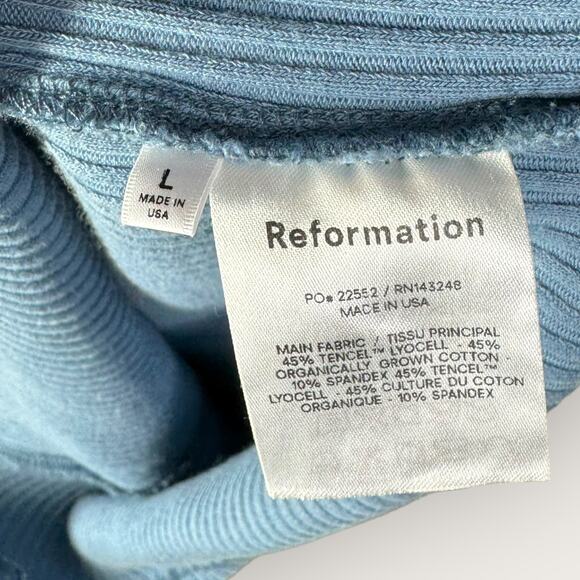 Reformation Candice Bodycon Midi Dress Cut Out Large Blue Ribbed Knit Open Back - Picture 5 of 12